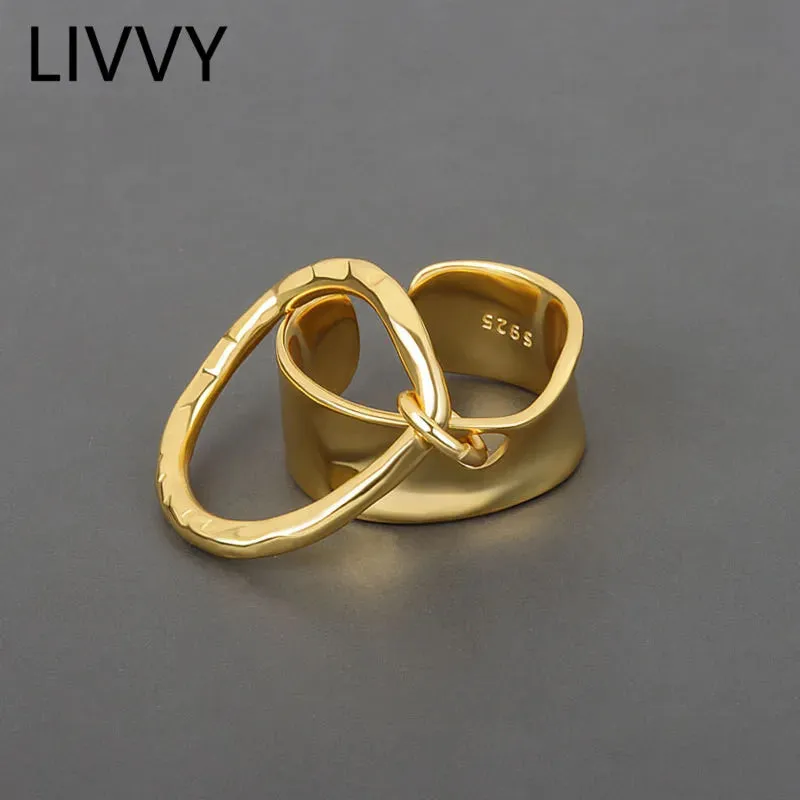 LIVVY Silver Color Fashion Round Shape Silver Ring Open Finger Ring For Women Party Jewelry Gift 2021 Trend