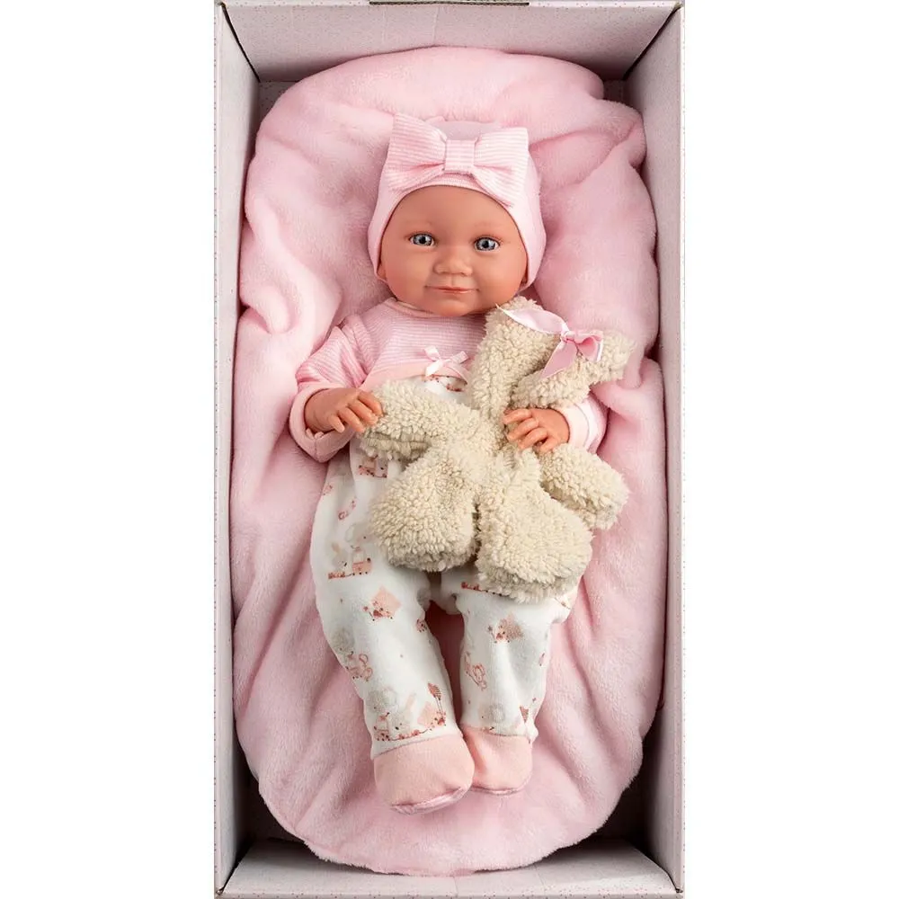 Llorens - Baby Girl Doll with Pink Cushion & Teddy Bear: Nica 40cm