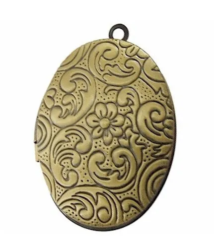 Locket Antique Bronze with Flower Pattern 34x24mm 696x