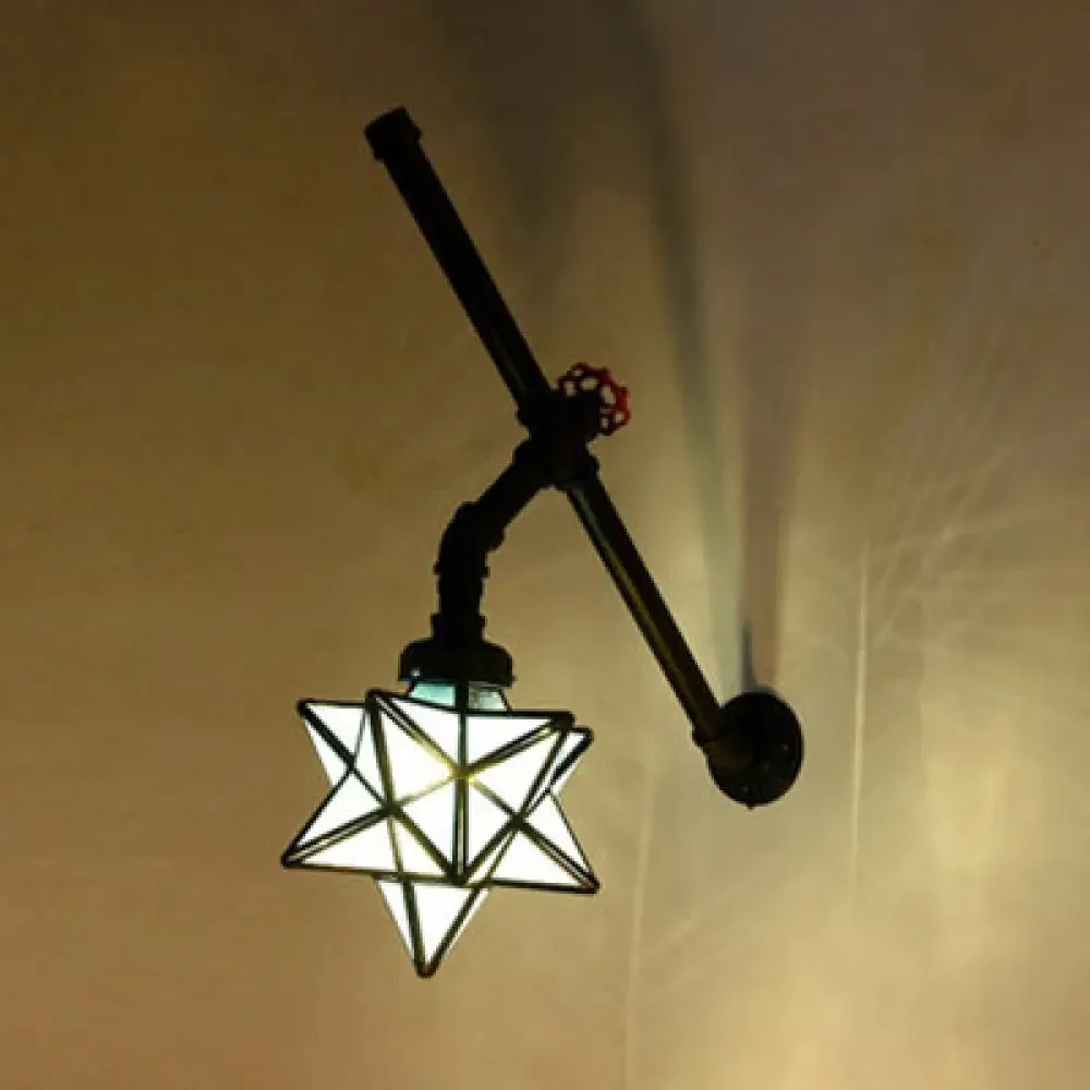 Loft Style Stained Glass Star Wall Sconce Light in Orange/Blue