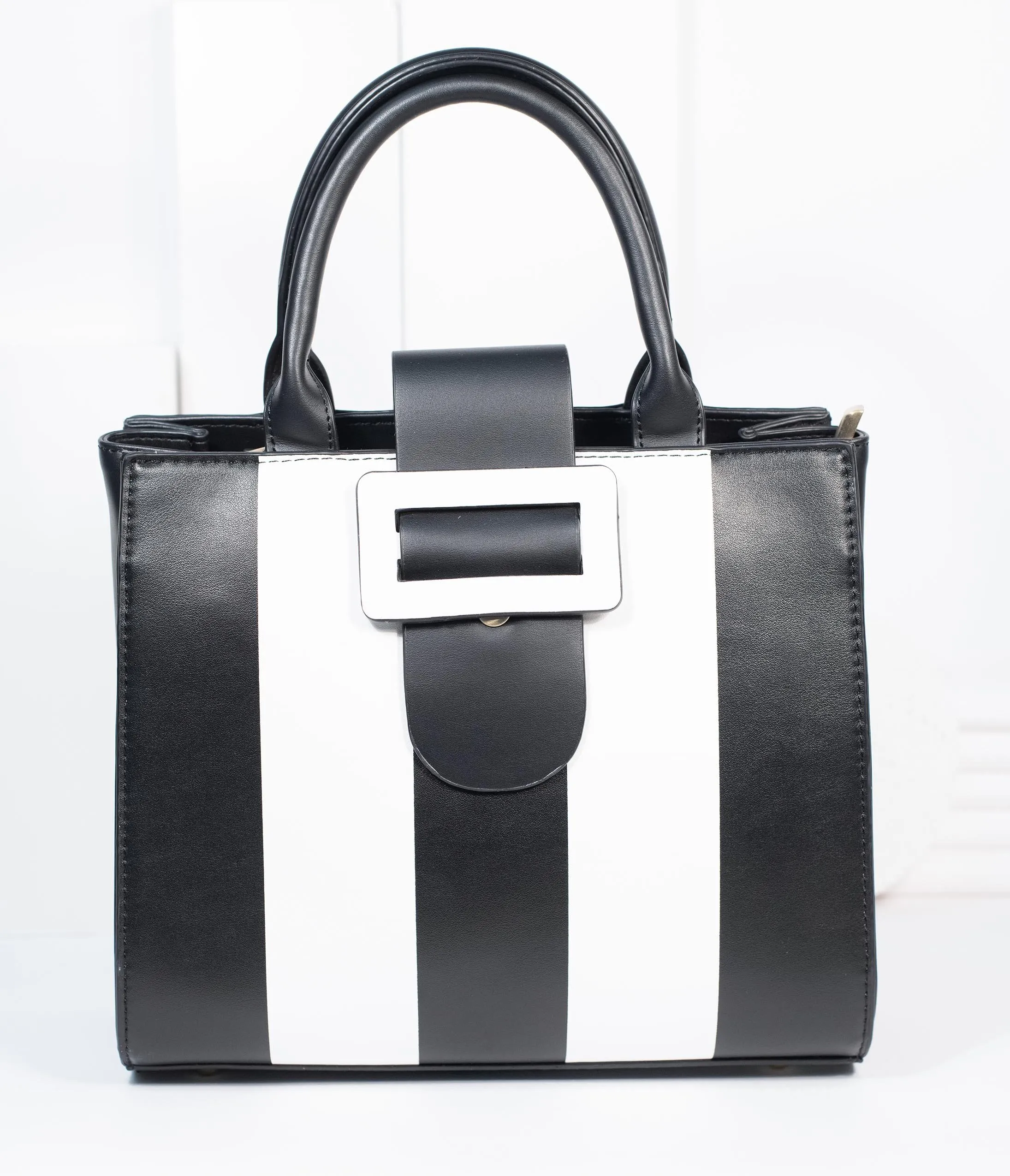 Lola Ramona Black & White Stripe Leatherette Vivi Adored Handbag