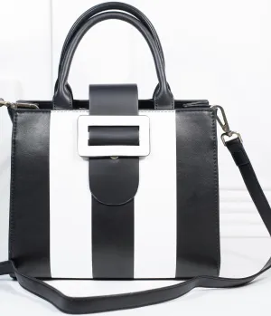 Lola Ramona Black & White Stripe Leatherette Vivi Adored Handbag