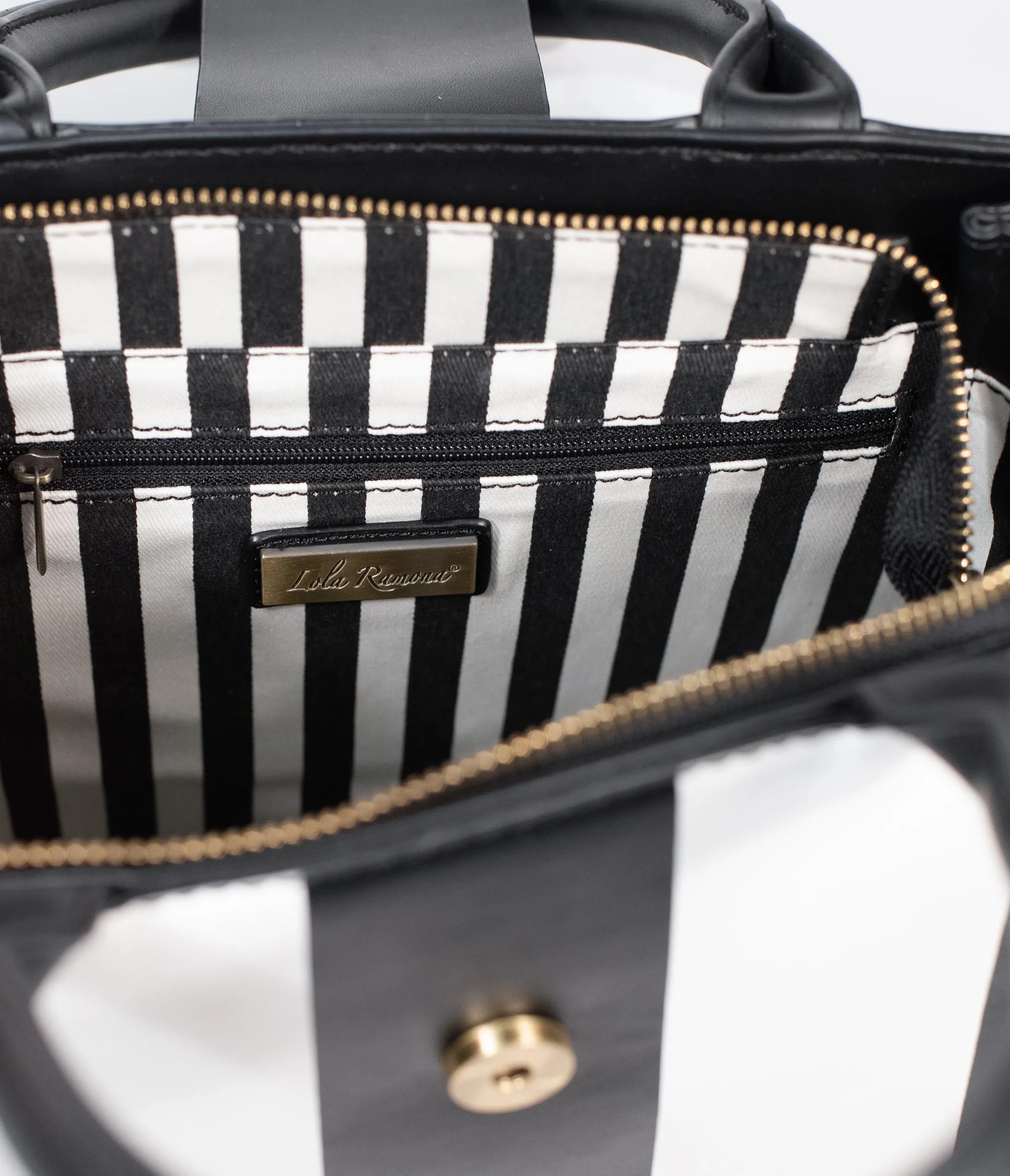 Lola Ramona Black & White Stripe Leatherette Vivi Adored Handbag