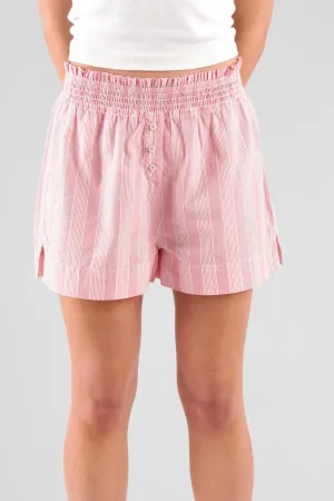 Lomandra Striped Ethical-Cotton Pyjama Shorts - Sunset Peach