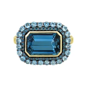 London Blue Topaz, Sky Blue Topaz and Blue Diamond Ring