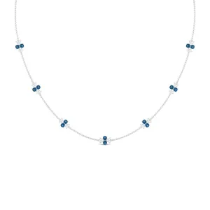 London Blue Topaz Station Chain Necklace with Moissanite