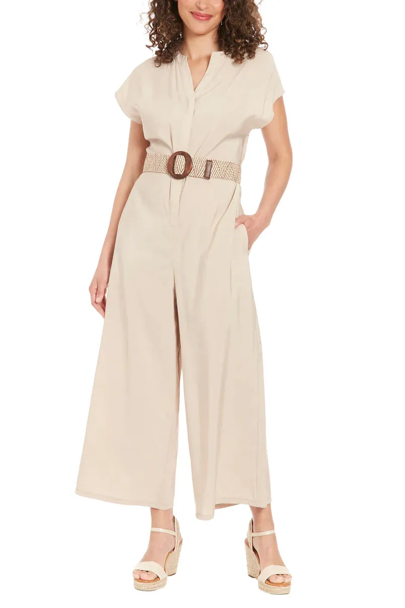 London Times Belted Wide Leg Jumpsuit