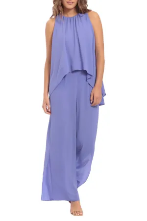 London Times Crew Neck Sleeveless Popover Side Slit Crepe Jumpsuit