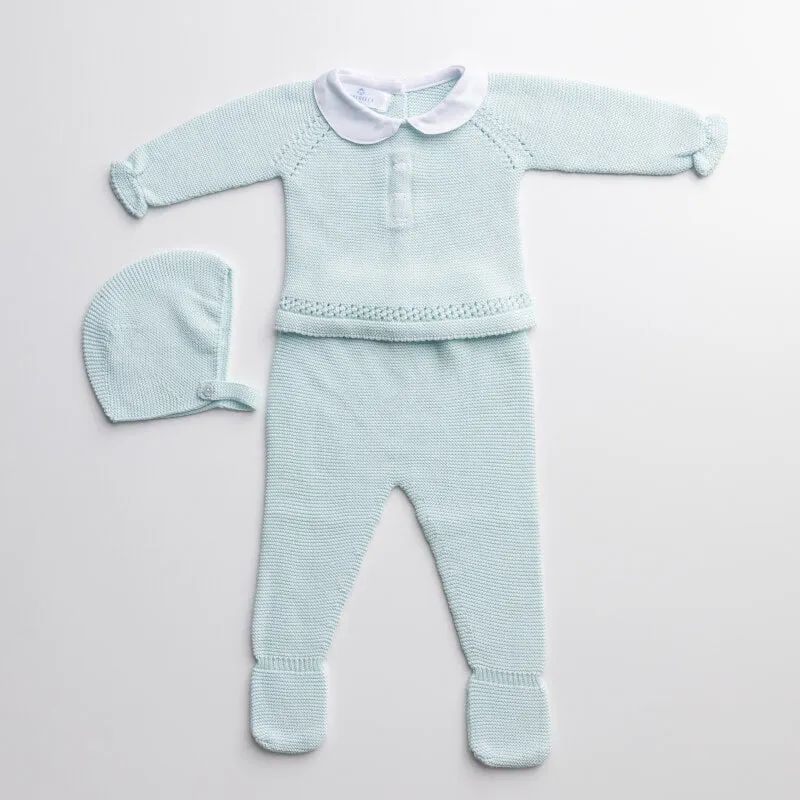 Londres Three Piece Knitted Outfit for Newborns – 100% Organic Cotton (Available in 4 Colors)