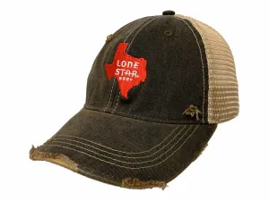 Lone Star Beer Brewing Co Retro Brand Mudwashed Denim Worn Mesh Snapback Hat Cap