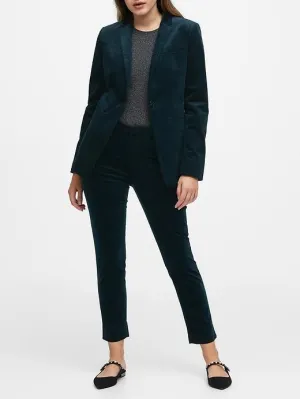 Long and Lean-Fit Velvet Blazer in Dark Teal