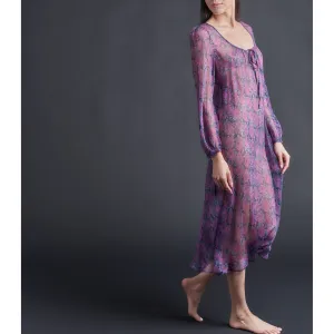 Long Bast Sleep Shirt in Liberty Print Daydream Silk Crinkle Chiffon