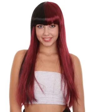 Long Black and Red Womens Wig | Movie Character Cosplay Halloween Wig | Premium Breathable Capless Cap