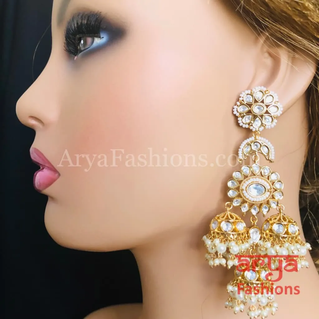 Long Bridal Pacchi Kundan Jhumka Earrings/ Indian Traditional Kundan Earrings