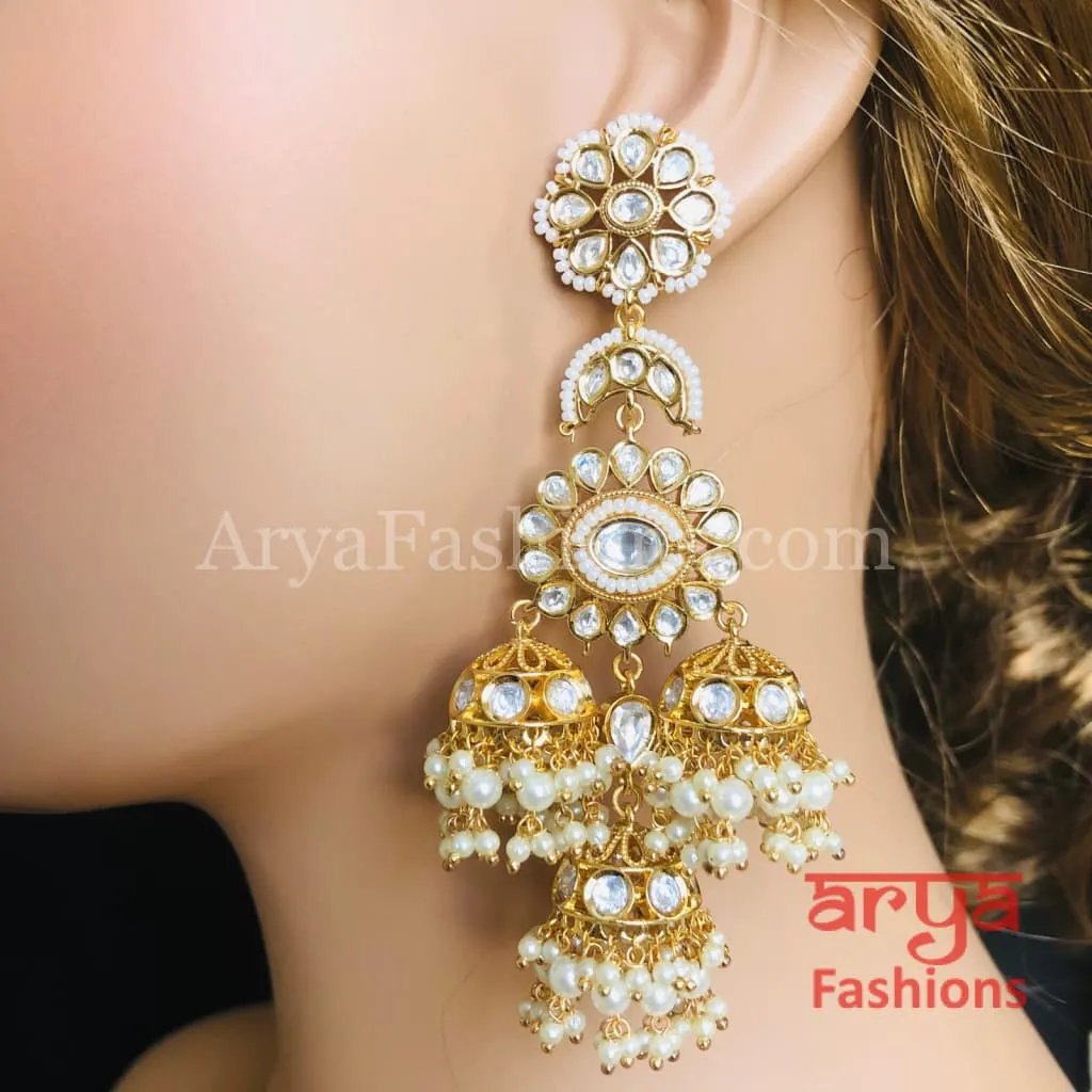 Long Bridal Pacchi Kundan Jhumka Earrings/ Indian Traditional Kundan Earrings