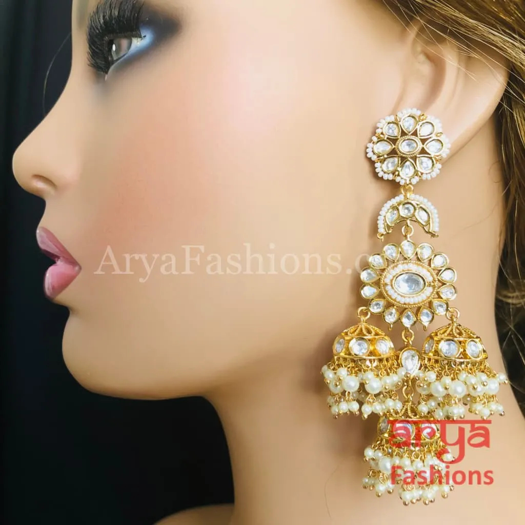 Long Bridal Pacchi Kundan Jhumka Earrings/ Indian Traditional Kundan Earrings