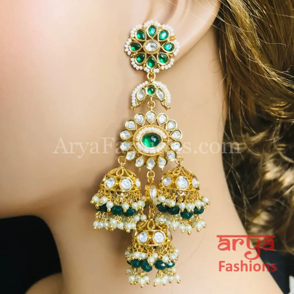 Long Bridal Pacchi Kundan Jhumka Earrings/ Indian Traditional Kundan Earrings