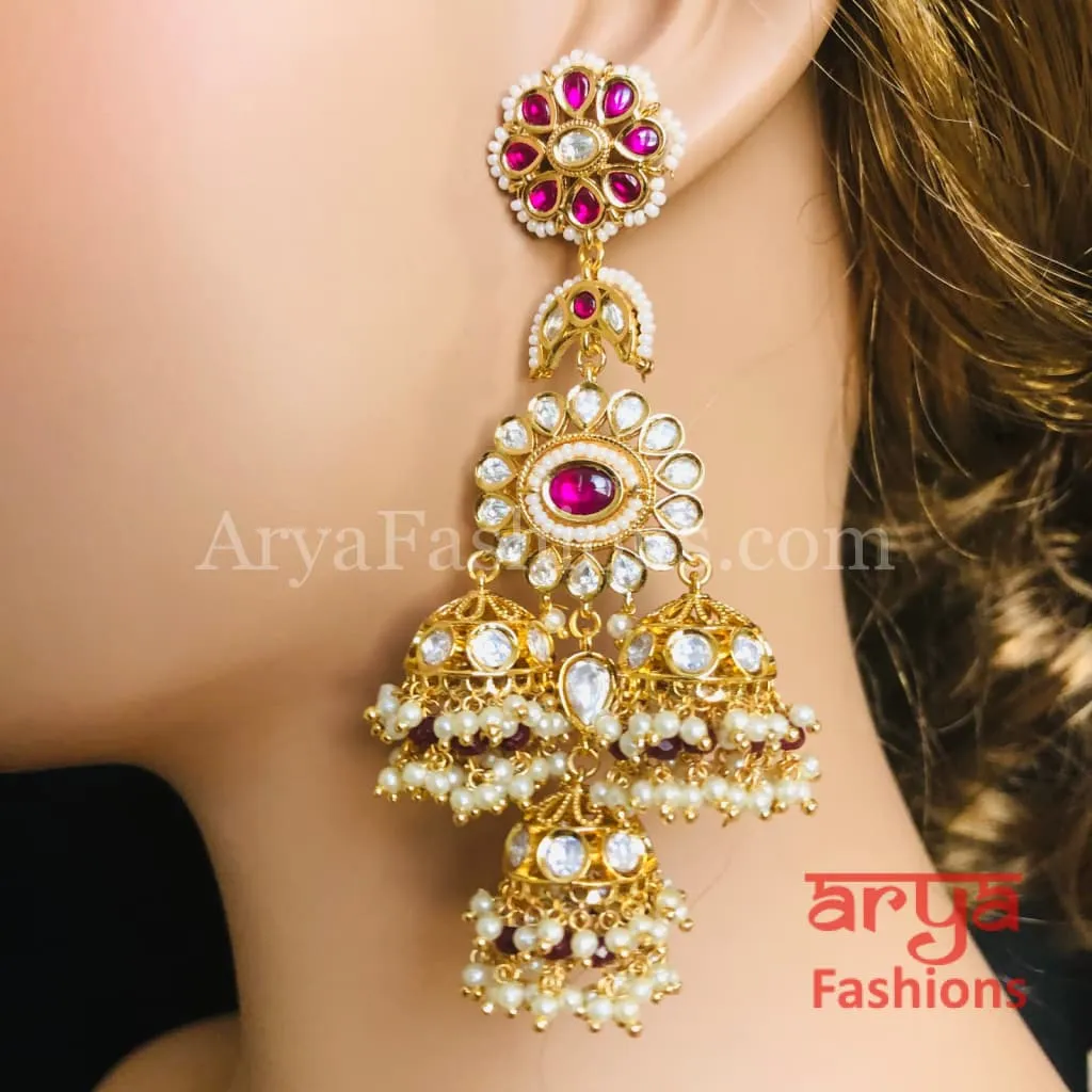 Long Bridal Pacchi Kundan Jhumka Earrings/ Indian Traditional Kundan Earrings