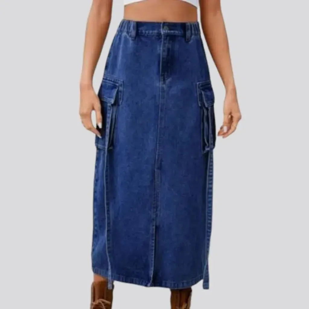 Long cargo denim skirt
 for ladies