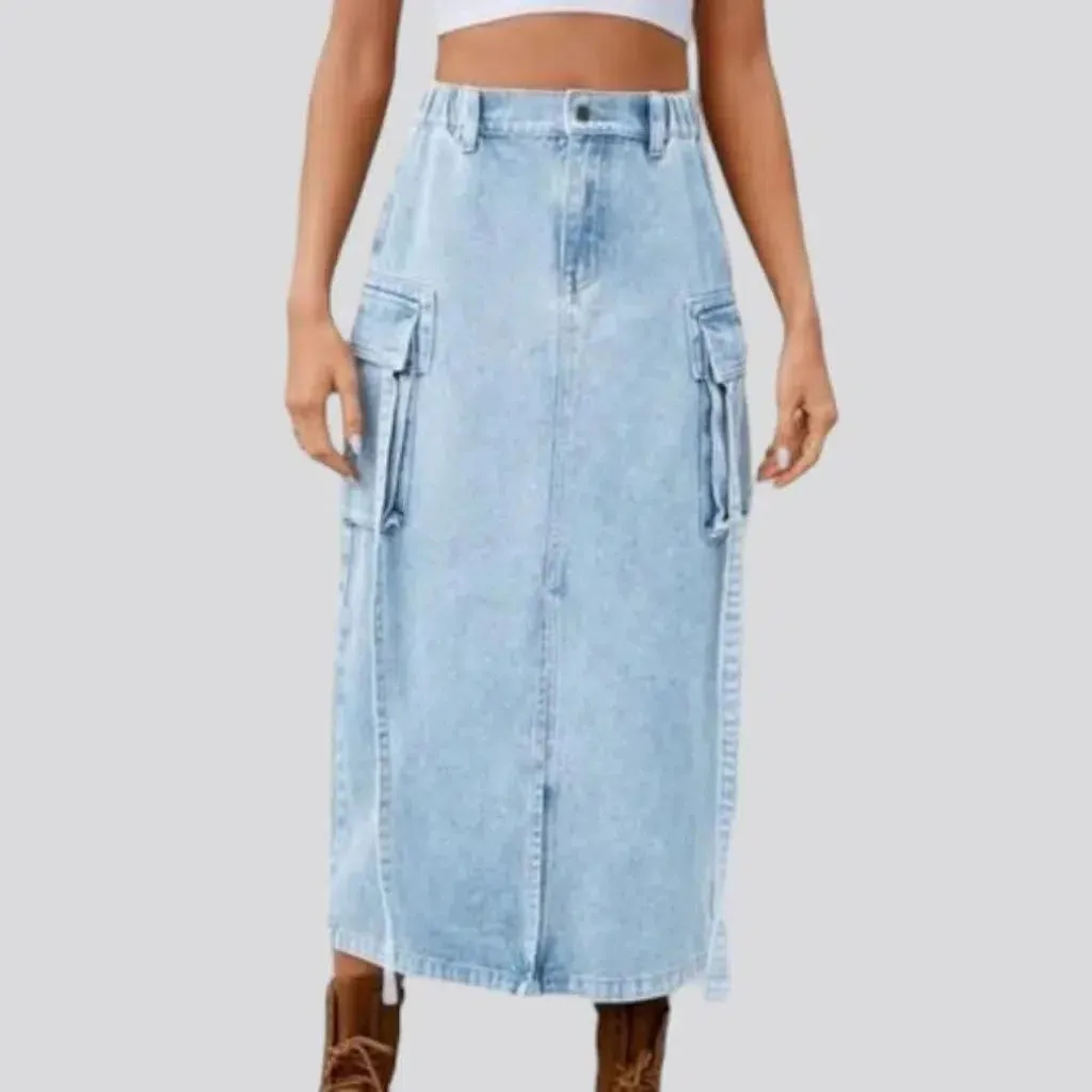 Long cargo denim skirt
 for ladies