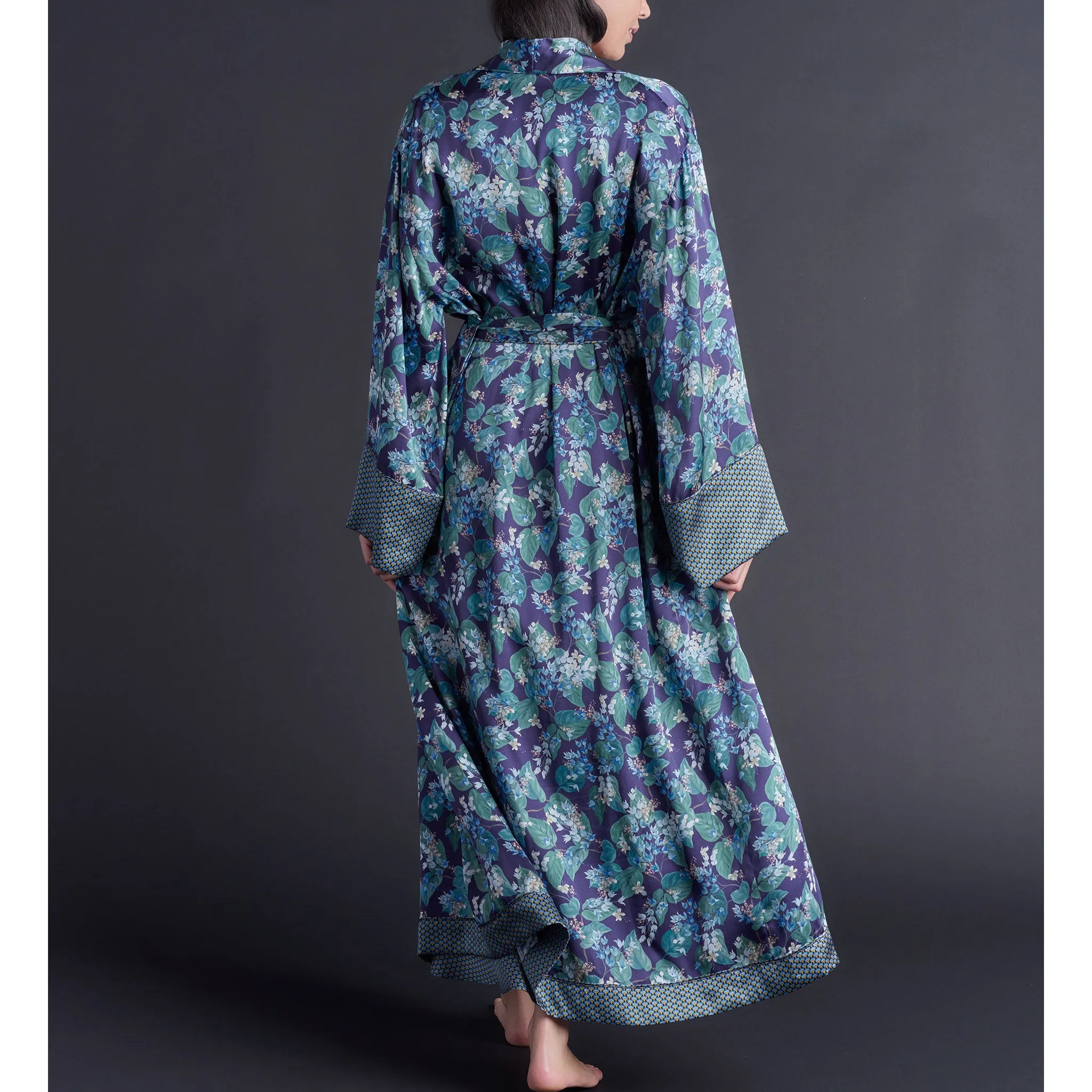 Long Claudette Robe in Osterley Liberty Print Silk Satin