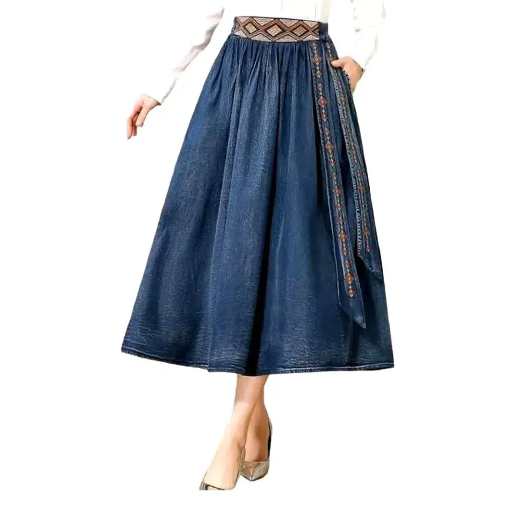 Long high-waist denim skirt for ladies