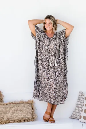 Long Kaftan Dress - Leopard Print