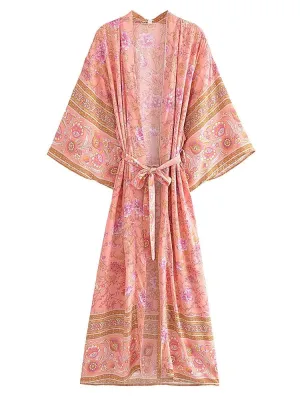 Long Kimono Floral Pink