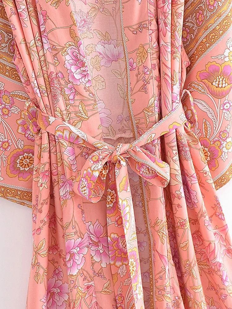 Long Kimono Floral Pink