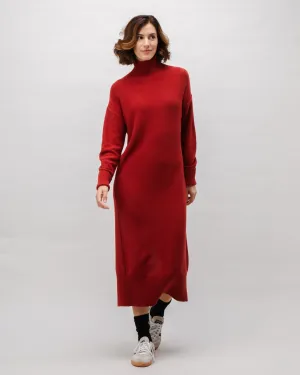 Long Knitted Wool Cashmere Dress Red Clay