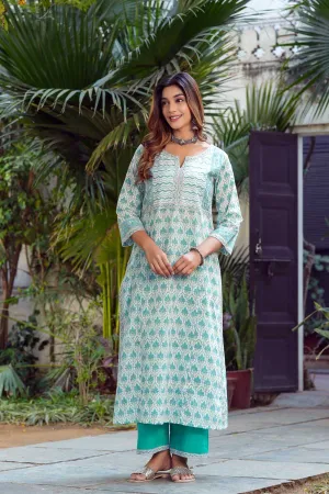 Long Length Kurta In Astringent Green Color