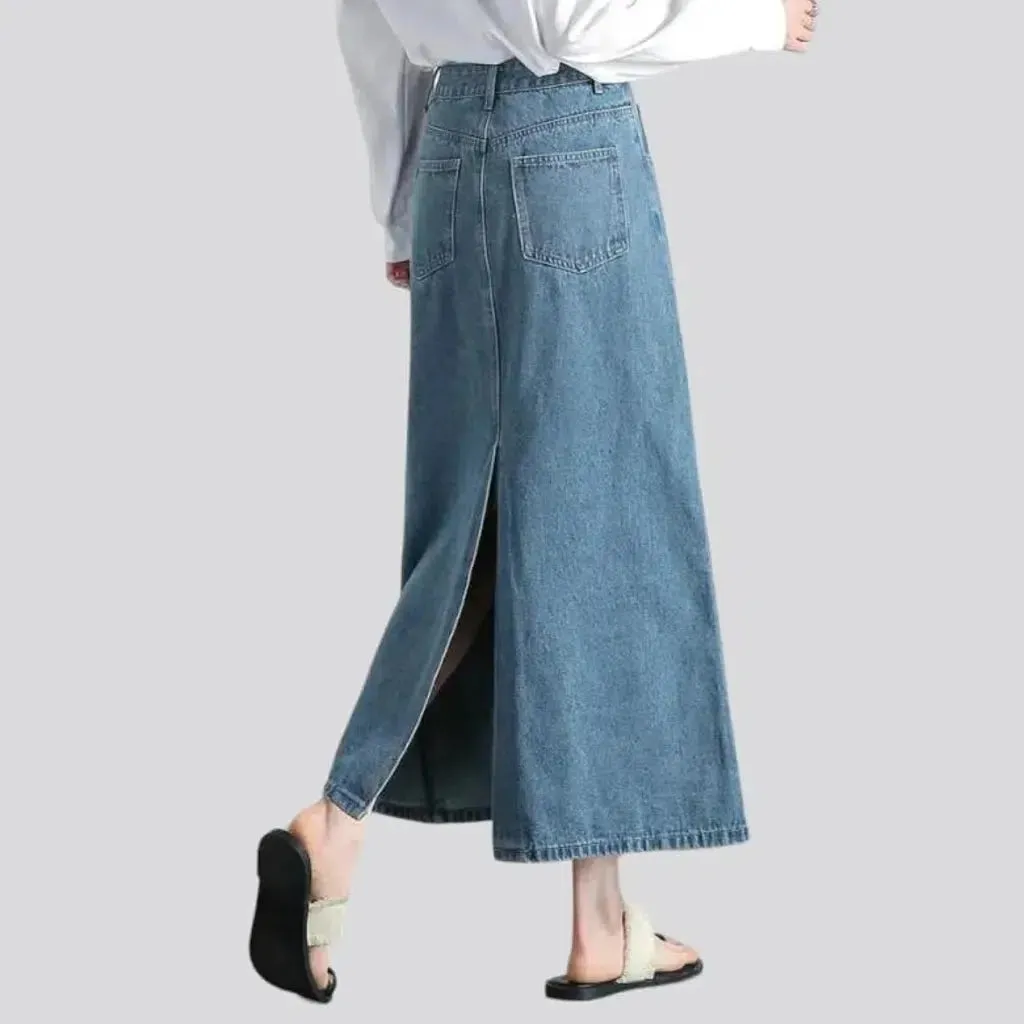 Long patchwork-stitching jean skirt
 for women