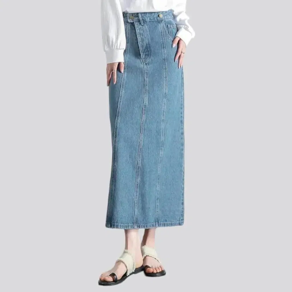 Long patchwork-stitching jean skirt
 for women