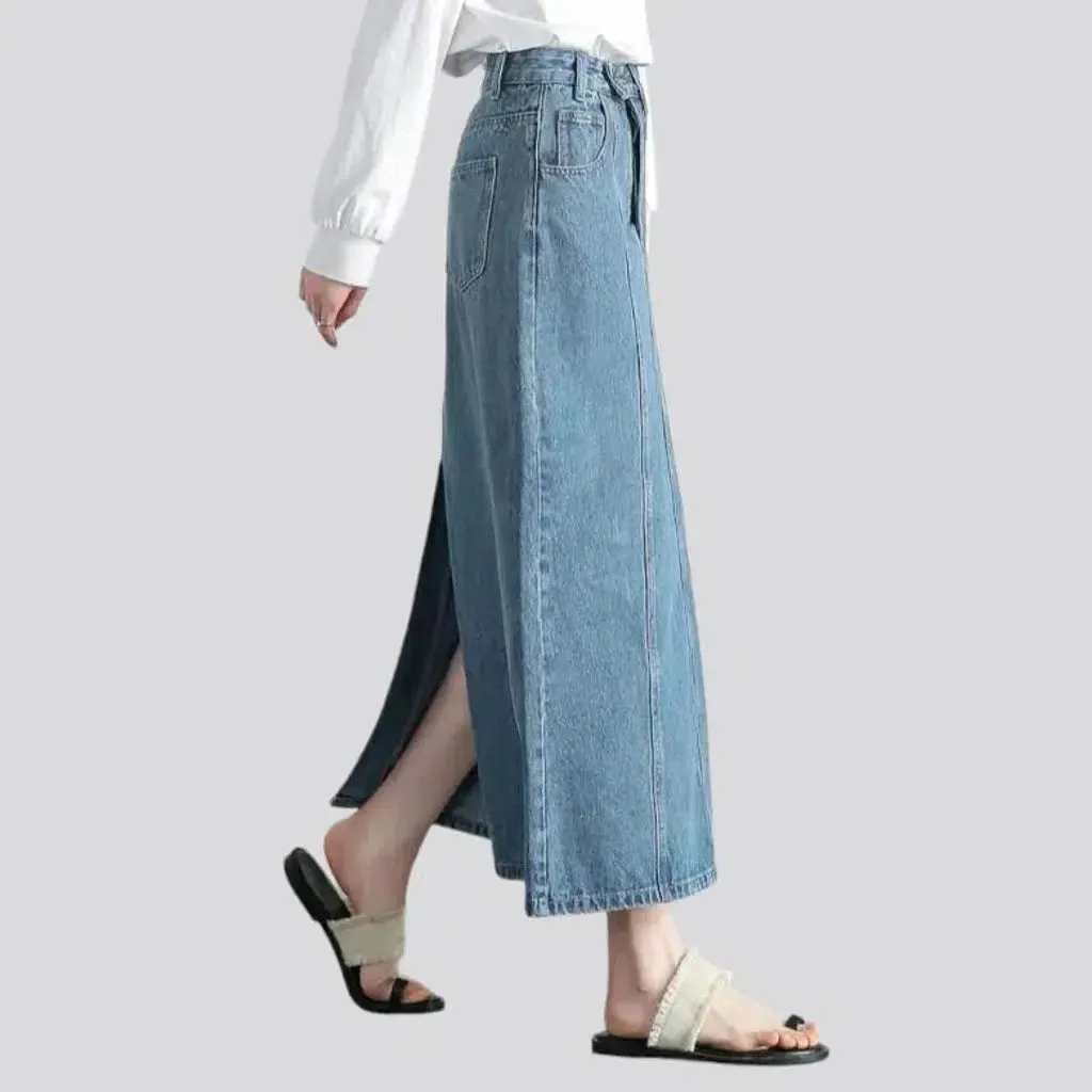 Long patchwork-stitching jean skirt
 for women