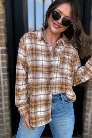 Long Plaid Mellow Print Button Down Shirt