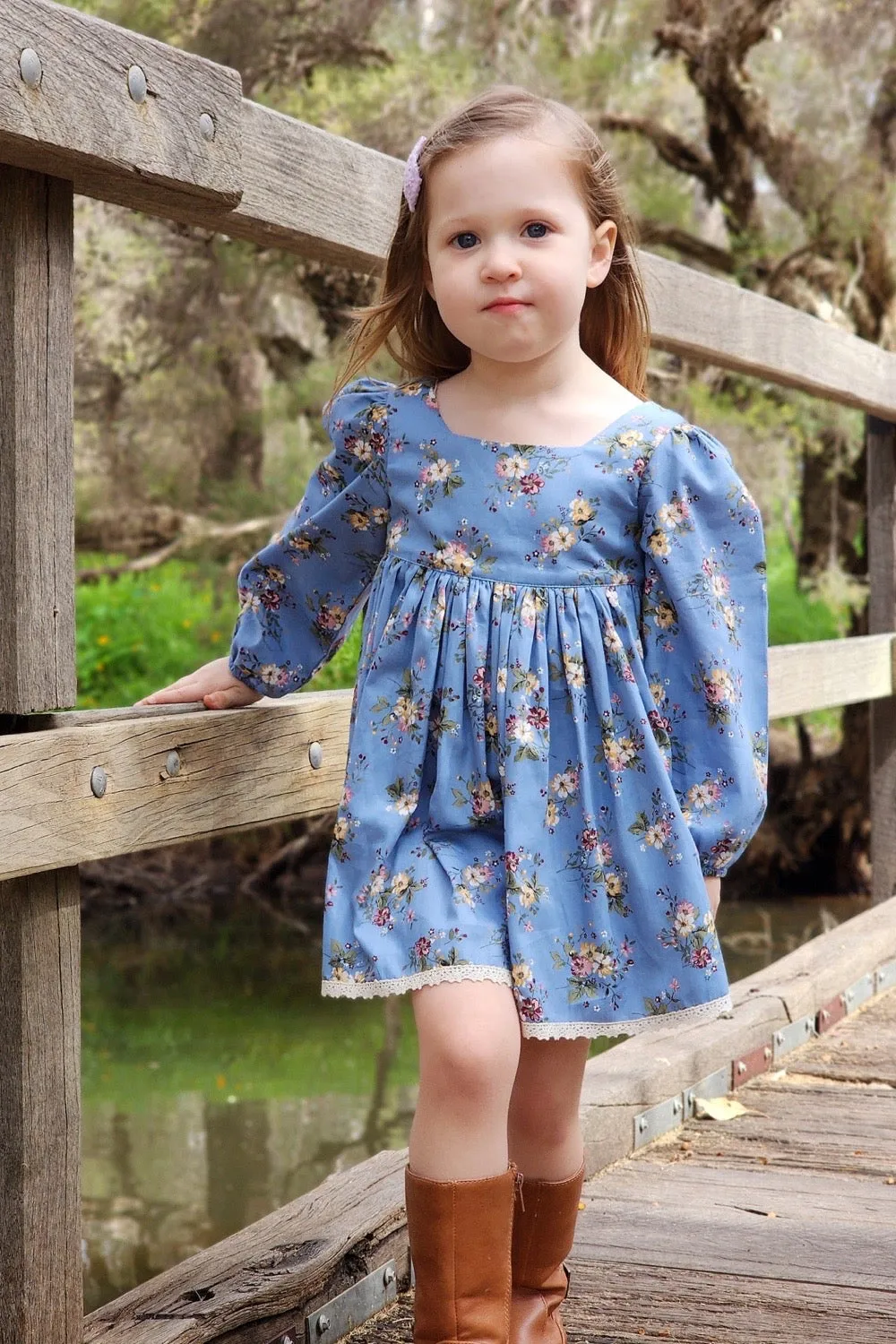 Long Sleeve Babydoll  Dress - Muireann in Blue