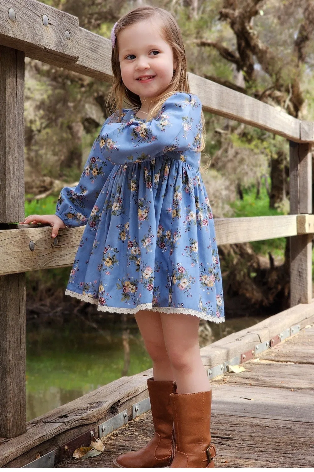 Long Sleeve Babydoll  Dress - Muireann in Blue