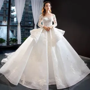 Long Sleeve Ball Gown Wedding Dress Lace Up Back Beading Vestidos De Novia