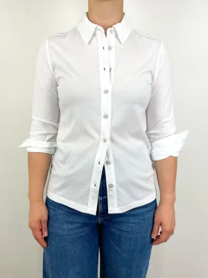 Long Sleeve Button Down Tee in White