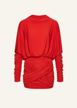 Long-sleeve jersey mini dress in red