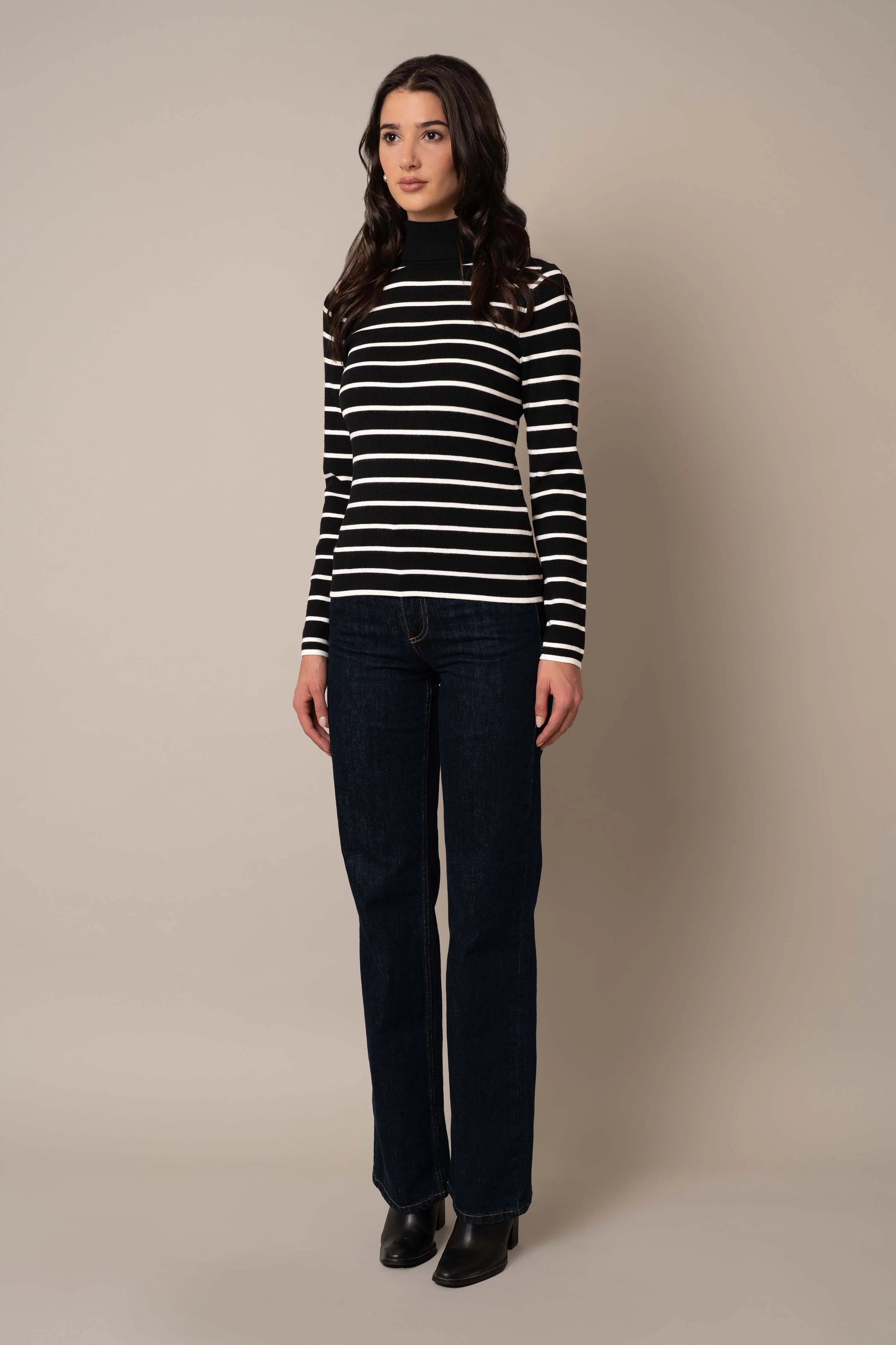 Long Sleeve Mock Neck Striped Pullover