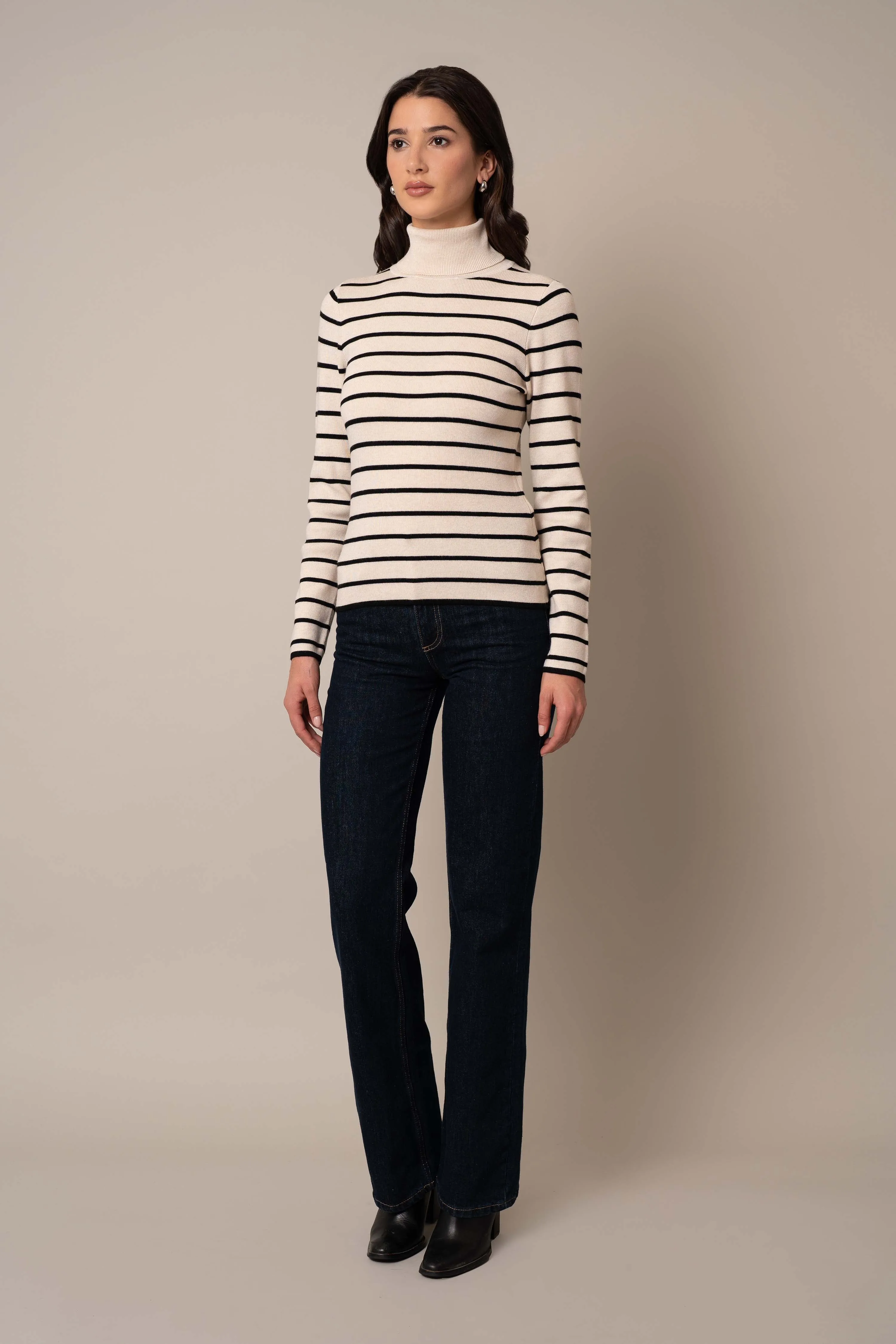 Long Sleeve Mock Neck Striped Pullover