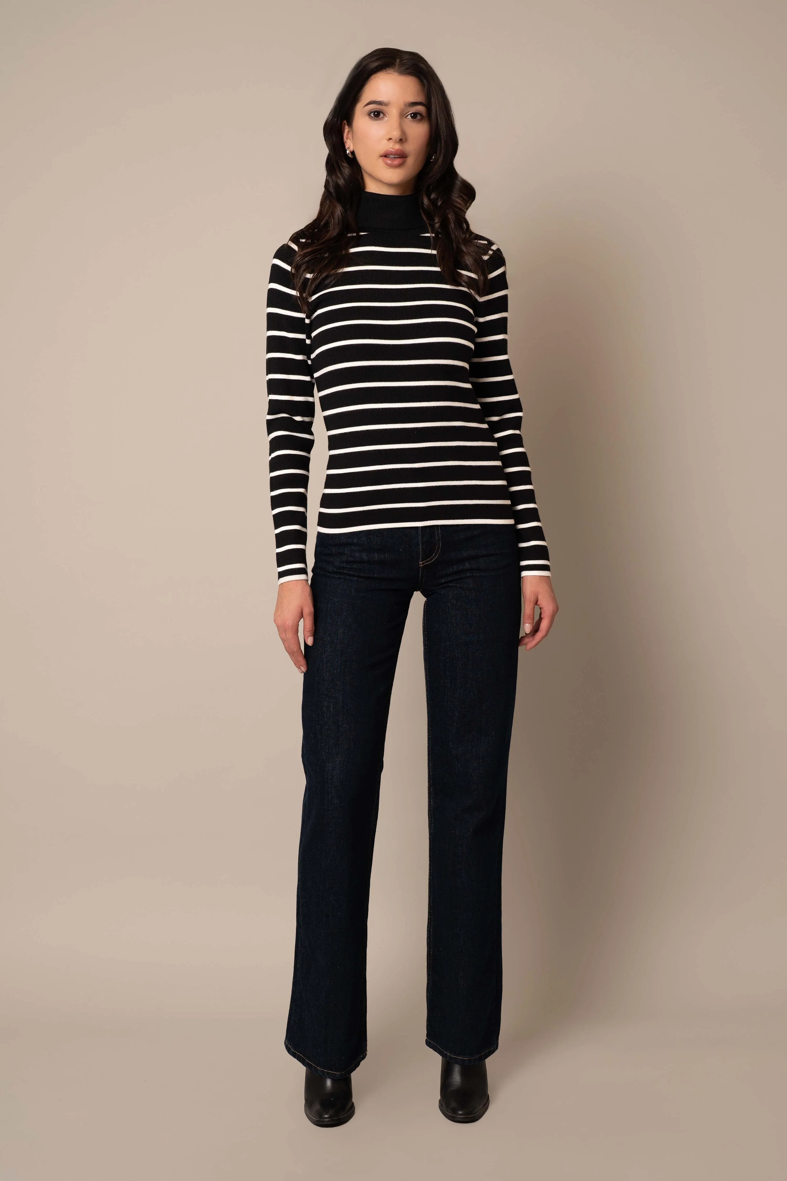 Long Sleeve Mock Neck Striped Pullover