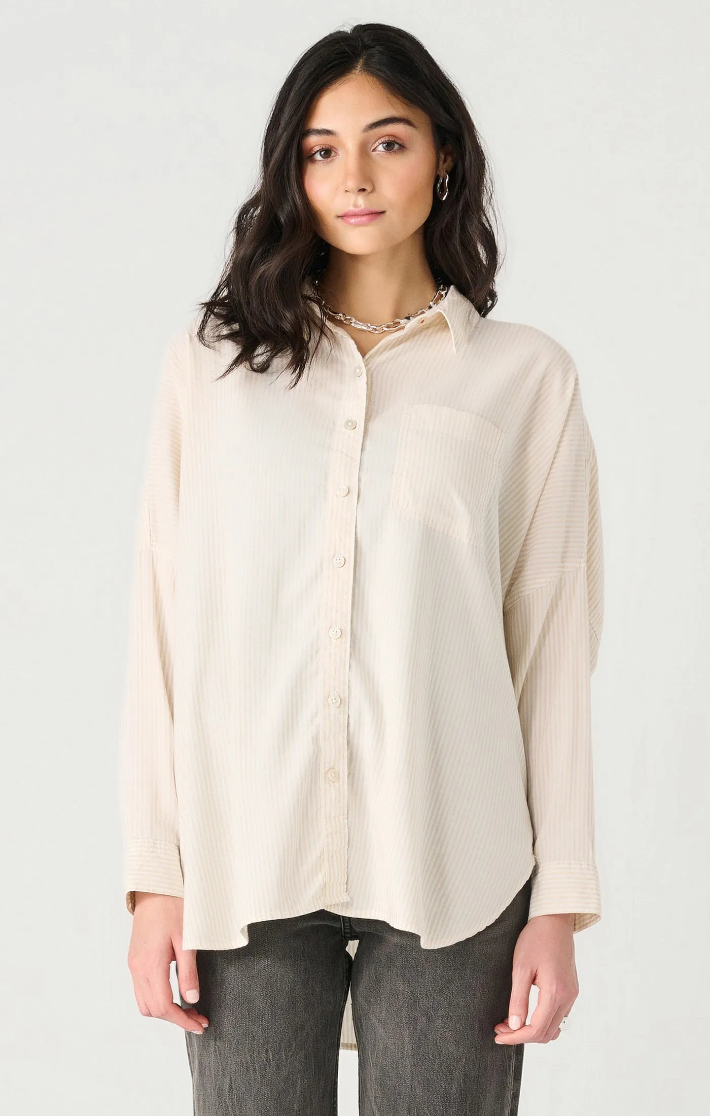 Long Sleeve Oversized Button Front Shirt