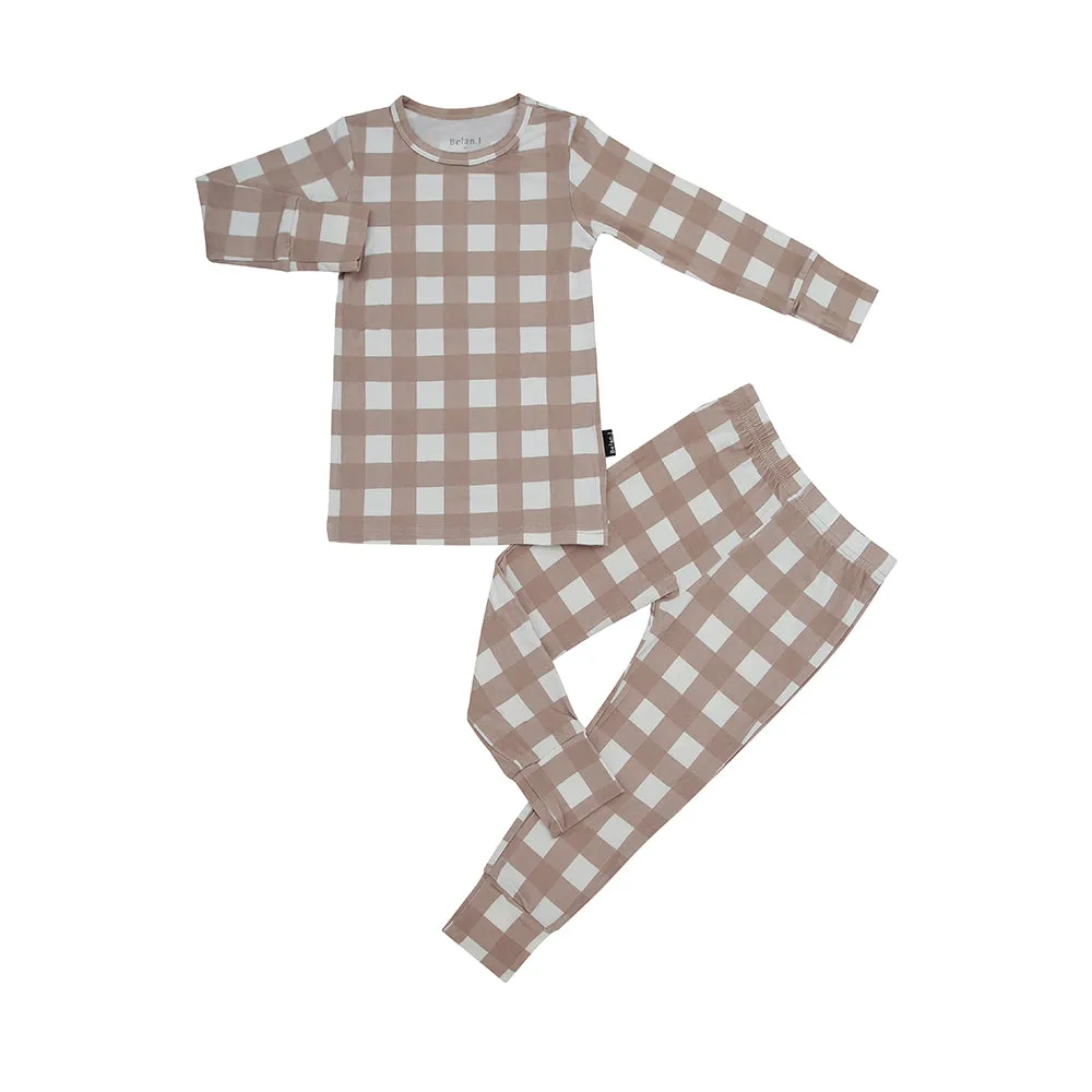 Long Sleeve PJ Set - Taupe Plaid