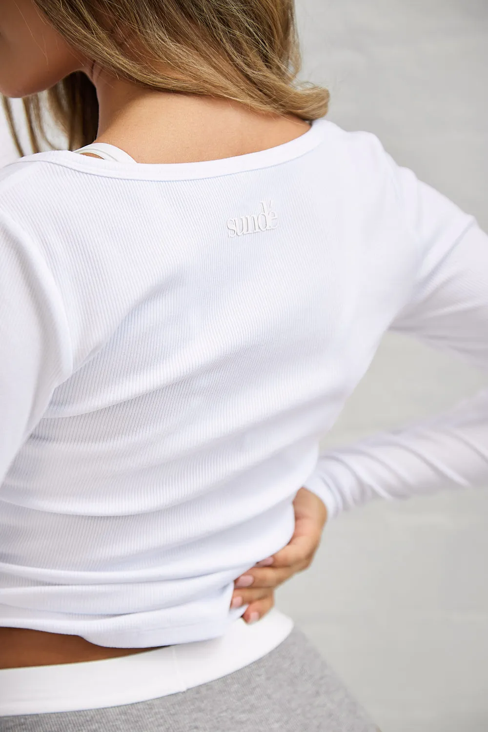 Long Sleeve Ribbed Top - White