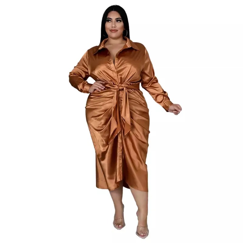 Long Sleeve Ruched Plus Size Dress