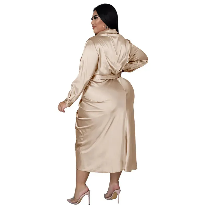 Long Sleeve Ruched Plus Size Dress