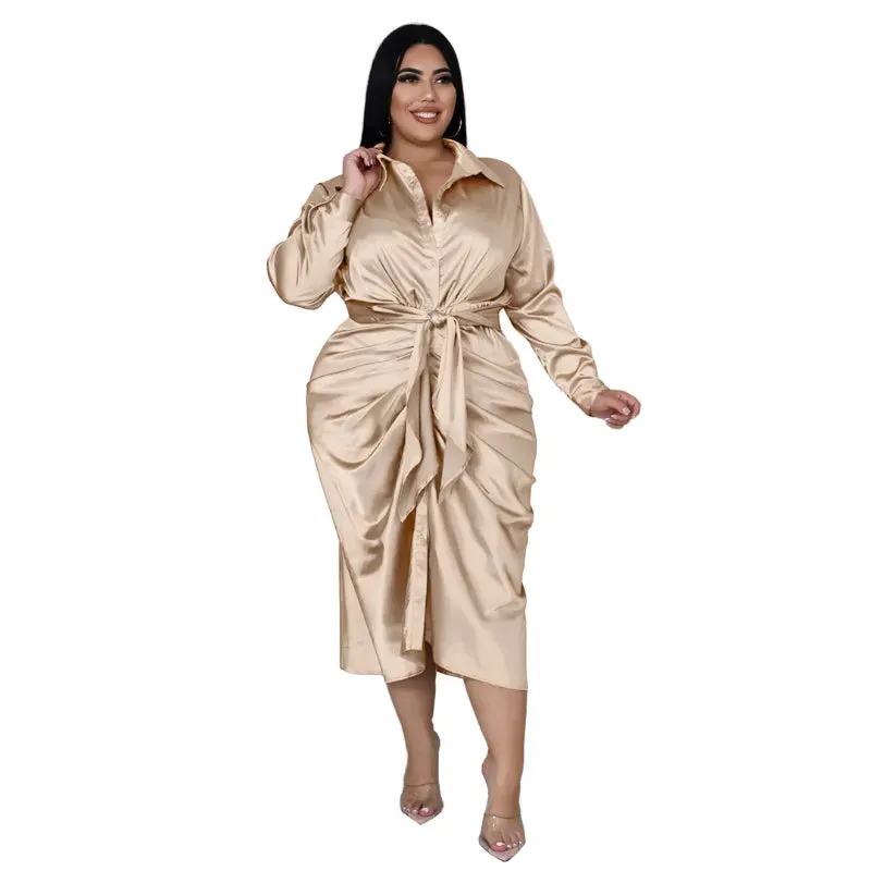 Long Sleeve Ruched Plus Size Dress