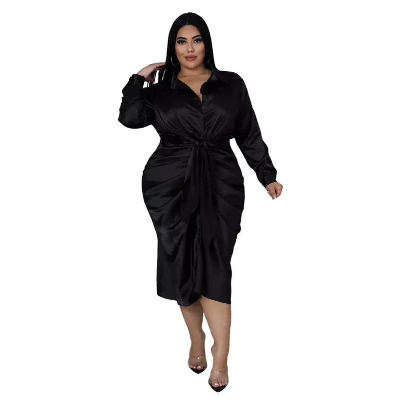 Long Sleeve Ruched Plus Size Dress